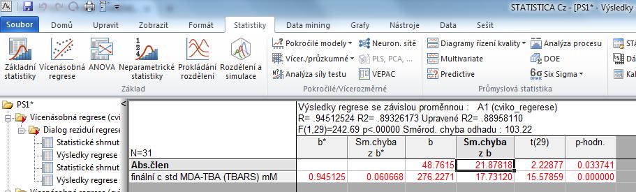 Návrh postupu: 1. vytvořit soubor (koncentrace kalibracnich roztoků x plocha píku) ve statistice (import z.xls) 2.