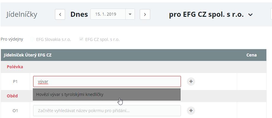 6. Pokud pokrm ještě není v systému založený, pak můžete vytvořit nový pokrm kliknutím na tlačítko +". 7.