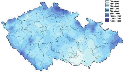 Z hlediska navrhování vegetačních střech je nutné zajímat se o vodu přívalovou (srážkové úhrny při době trvání od 5 minut až do 72 hodin) a dále potom o dlouhodobé roční srážkové úhrny.