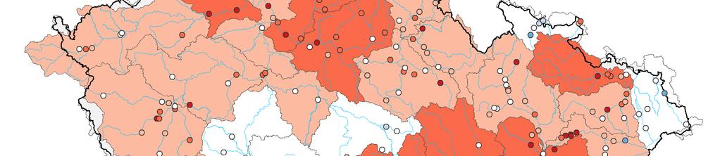 Toky v povodí Otavy, Berounky, Moravy, Odry a některé toky odvodňující Českomoravskou vrchovinu mají hodnoty nadprůměrné.
