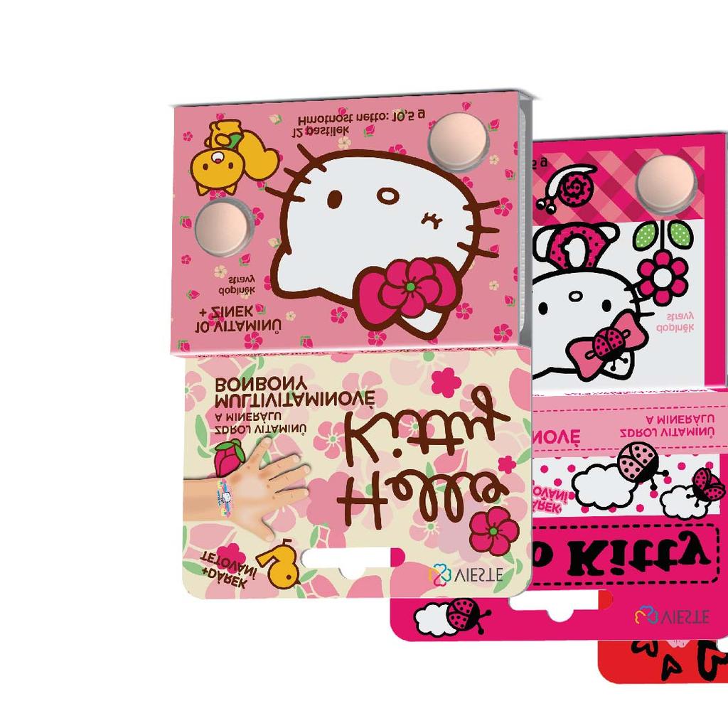 Vieste Multivitamin Hello Kitty / SpongeBob + tetování 12x12 tbl Multivitamínové bonbony s pomerančovou