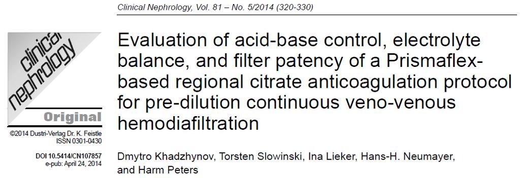 Some setbacks of low concentration citrate systems: - 69.9% bicarb and 84.6% of BE were in range of MAC 6h from start - 66.