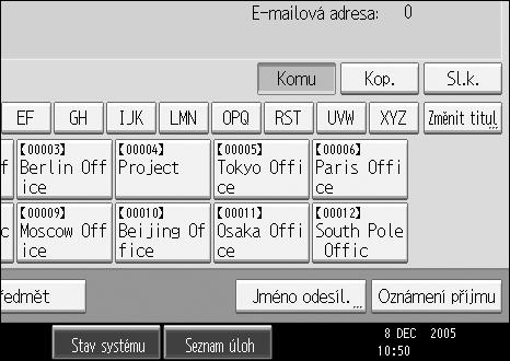 Odeslání skenovanîch souborù elektronickou poçtou Zadání odesilatele e-mailu 1 V této èásti je popsáno zadání odesílatele e-mailu. Chcete-li odeslat e-mail musíte zadat jméno odesílatele.