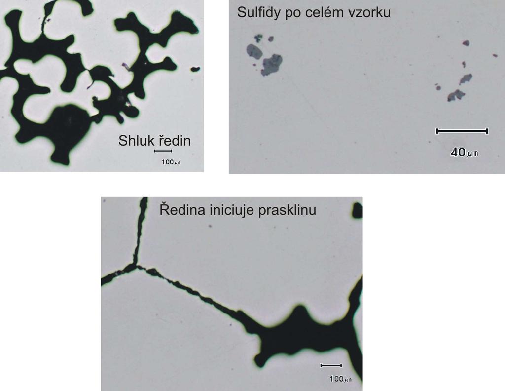 Metalografické hodnocení vzorku 11 3. Po celém vzorku se objevují sulfidy.