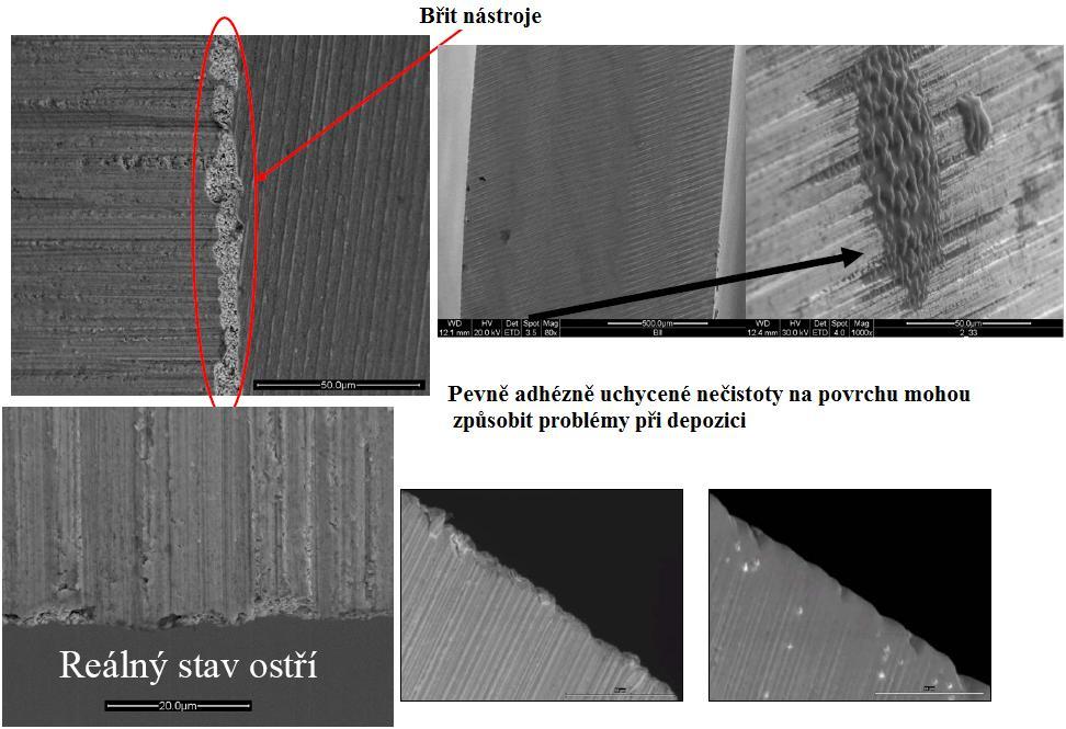 FSI VUT DIPLOMOVÁ PRÁCE List 51 Obr. 5.1 Stav povrchu a ostří 3 Další úpravou před povlakováním je i běţné mokré čištění někdy pískování a etapy fyzikálního iontového čištění.