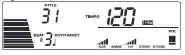 POZNÁMKA Je li na displeji ikona "EDIT" došlo ke změně parametrů. Režim editace rytmu 1. Stiskněte tlačítko [STYLE], indikátor "STYLE" bude blikat.