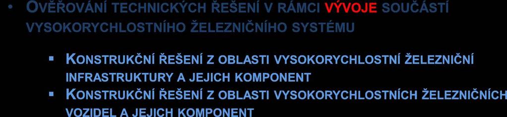 EXPERIMENTÁLNÍ OVĚŘOVÁNÍ TECHNICKÝCH ŘEŠENÍ VYSOKORYCHLOSTNÍCH ŽELEZNIČNÍCH SYSTÉMŮ OVĚŘOVÁNÍ TECHNICKÝCH ŘEŠENÍ V RÁMCI SCHVALOVÁNÍ SOUČÁSTÍ VYSOKORYCHLOSTNÍHO ŽELEZNIČNÍHO