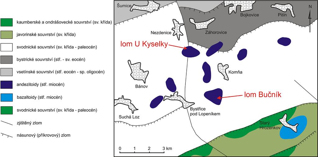 Bull Mineral Petrolog 26, 2, 2018. ISSN 2570-7337 (print); 2570-7345 (online) 169 Obr. 1 Zjednodušená geologická mapa okolí studovaných lokalit. Podle České geologické služby (2018), upraveno.