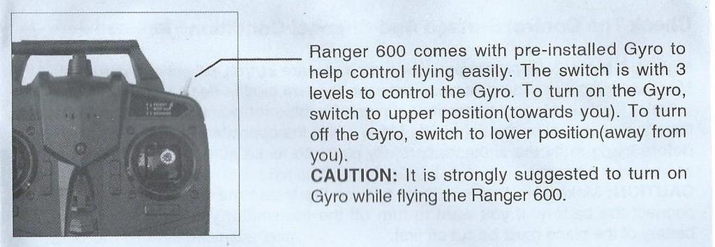 No function-žádná funkce Gyro switch-zapnutí barometru Elevator trimer- citlivé nastavení výškového kormidla Elevator rudder-pravá směrová ovládací páka Rudder trimer-citlivé nastavení kniplu ON/OFF