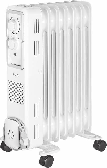 Priestor na uloženie kábla 6. Kontrolka 7. Hlavný vypínač a nastavenie výkonu 8. Ovládač termostatu PL 1. Składane uchwyty 2. Panel sterowania 3. Żebra 4. Podstawki z kółkami 5.