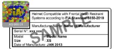 (8858-2010) a HANS (8858-2002) jsou uvedeny na Technickém listu FIA č. 41.