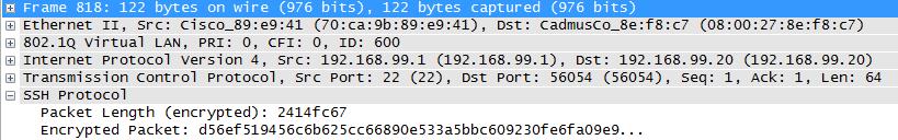 komunikaci v programu Wireshark od začátku komunikace, není těžké v ní veškeré přihlašovací údaje dohledat. Zde je zobrazena komunikace pomocí SSH.