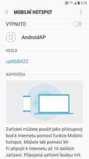 Zvolíte Mobilní hotspot a sdílení internetu.
