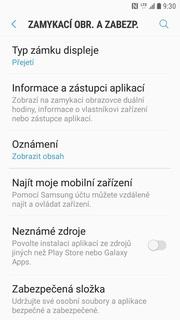 26 z 36 Nastavení zámku displeje Zamykací obr. a zabezp. 3. Dále zvolíte Typ zámku displeje. 4. Zvolíte třeba Znak.