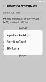 5 z 36 Kopírování ze SIM karty do telefonu Kontakty. Stisknete Další. 3. 4. Dále zvolíte Import/export kontaktů.