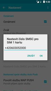 Dále vyberete Nastavit číslo SMSC pro SIM 1 kartu.