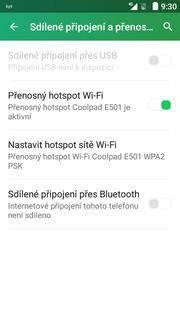 Dále vyberete Sdílené připojení a přenosný hotspot. 4.