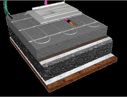 ŘEZ PODLAHOVOU KONSTRUKCÍ s tenkými topnými kabely TO-2U chránička pro přívod přívod topného kabelu chránička pro podlahové teplotní čidlo betonová základová deska pěnosklo separační geotextilie