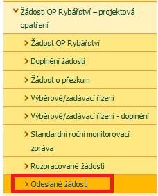 dispozici v sekci Žádost OP Rybářství