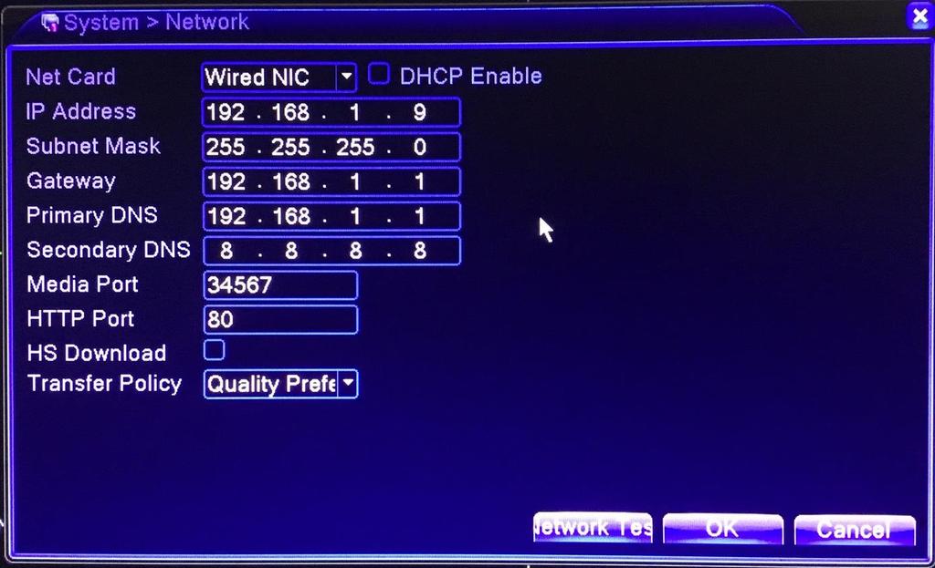 Network nastavení sítě viz průvodce nastavením Tlačítkem NETWORK TEST zařízení