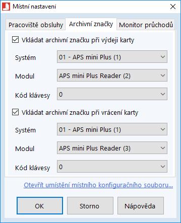 4.3.2 Archivní značky Pokud se pracoviště recepce nachází za vstupní čtečkou nebo poslední odchozí čtečkou, může být užitečné, když se při vydání karty zároveň uloží virtuální událost průchod