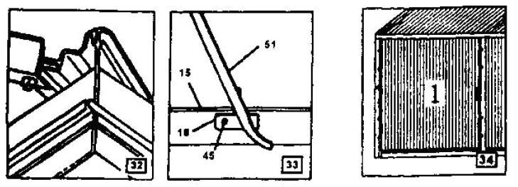 Posouvejte okno po střešním trámu do předepsané pozice (obr. 32). Upevněte zdi za pomoci klipsen 46.
