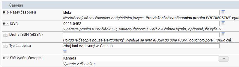 Změna typu časopisu Někdy je potřeba uložit záznam článku z časopisu WoS