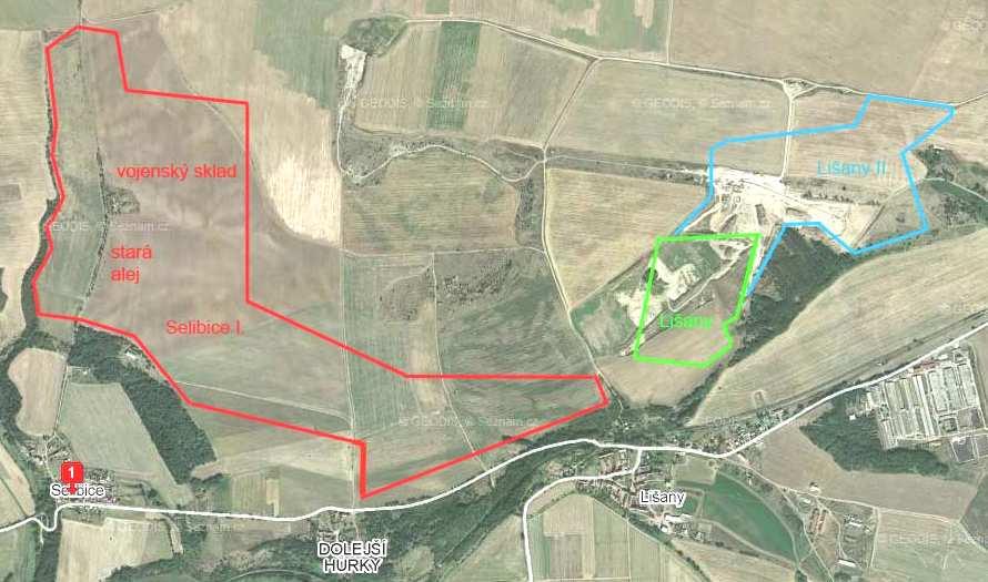 Obrázek. 2: Letecký snímek s orientaním vyznaením jednotlivých dobývacích prostor B.I.4.