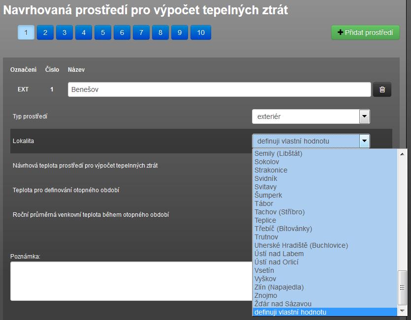 6.1.4.3.2 Zemina Obrázek 36 výběr exteriérové lokality Okrajovou teplotní podmínku zeminu - můžeme zadat vícekrát v případě, že přímo definujeme teplotu přilehlé zeminy θ gr [ o C].