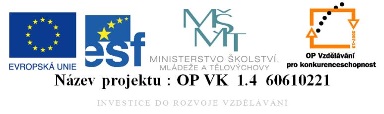 Projekt : EU peníze školám - OP VK oblast podpory 1.4 s názvem Zlepšení podmínek pro vzdělávání na základních školách Registrační číslo projektu : CZ.1.07/1.4.00/21.