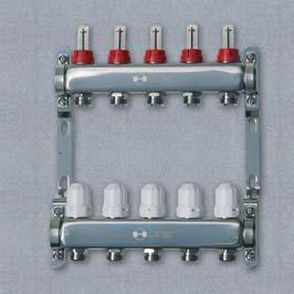 Rozdělovače a mísící sady nerezové Art. HLINE 1175.xxx rozdělovač pro podlahové vytápění s průtokoměry přívod G1 připojení okruhů G3/4 x18 EUROCONUS Art. HLINE 2545.