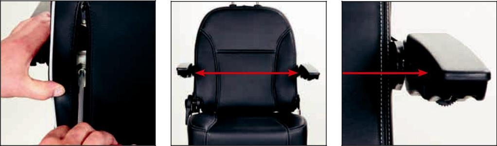 ERGO 2 sedadlo Nastavení šířky ruční opěrky Každou ruční opěrku lze samostatně posouvat o 25 mm na každou stranu.