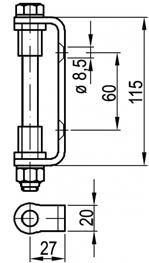 pouzdra, čep, matice, Nýtovací závěs H=2655 mm, 1x-sada ( 4 panty ) Sada obsahuje Al profil; 2ks Al tyč ø12mm L=996 mm; 8ks nylon.