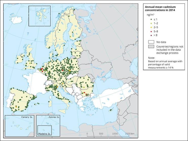 Mapa znečištění ovzduší vydaná Evropskou