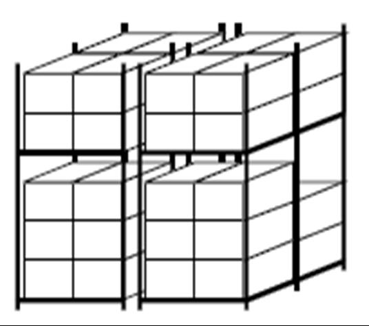 doporučuje se regálová ochrana * ST4. paletové regály. uličky mezi řadami jsou méně než 1,2 m široké. Požaduje se regálová ochrana ST5.