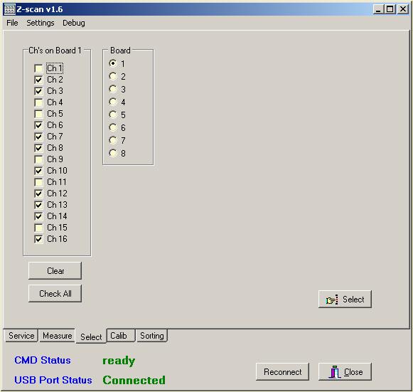 Obr. P.3 Uživatelské okno volby aktivních kanálů Modul CALIB Změna kalibračních parametrů přísluší pouze výrobci přístroje!