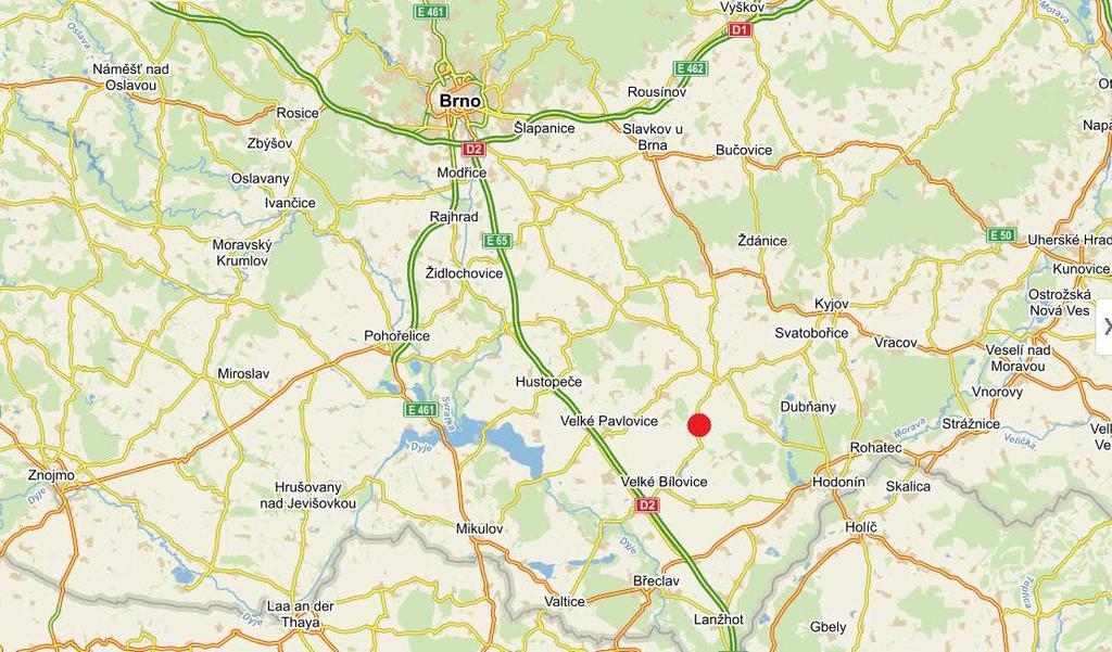 3 ROZBOR A POPIS ÚZEMÍ Čejkovice leží na jižní Moravě 40 km jihovýchodně od Brna v okrese Hodonín. Katastr obce má rozlohu 2 506 ha. Osou celého území je potok Prušánka.