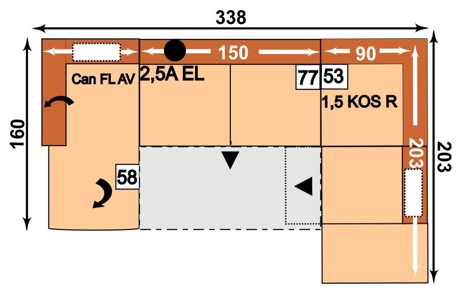 funkcí příčného lůžka, polohování područky a podhlavník vlevo; SERR = Špičatý roh s oboustranným relaxačním opěradlem; 2SAhoR KSR =