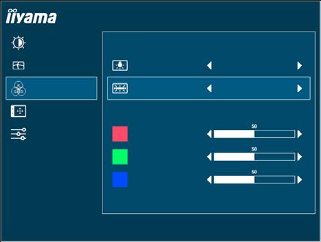 Color Settings * Nastavení Barva PICTURE ADJUST COLOR SETTINGS ProLite T2454MSC GEOMETRY GAMMA MODE1 COLOR SETTINGS COLOR TEMP USER OSD USER PRESET EXTRA RED GREEN BLUE Gamma Gamma Color Temp Teplota