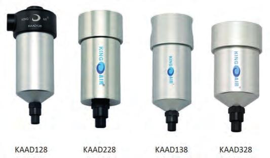 KAAD (odvaděč kondenzátu) Pracovní tlak: 1 až 16 bar Pracovní teplota: 1 C až 55 C Materiál: hliník nebo nerez ocel AISI 304, 316