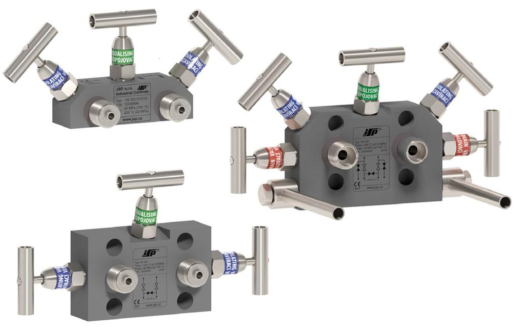 JSP Měření a regulace Ventilové soupravy - KD0217CZ - 2016/10 VS 300, VS 500, VS 501 Třícestná a pěticestná ventilová souprava Provozní tlak až 42 MPa. Provozní teplota až 500 C.