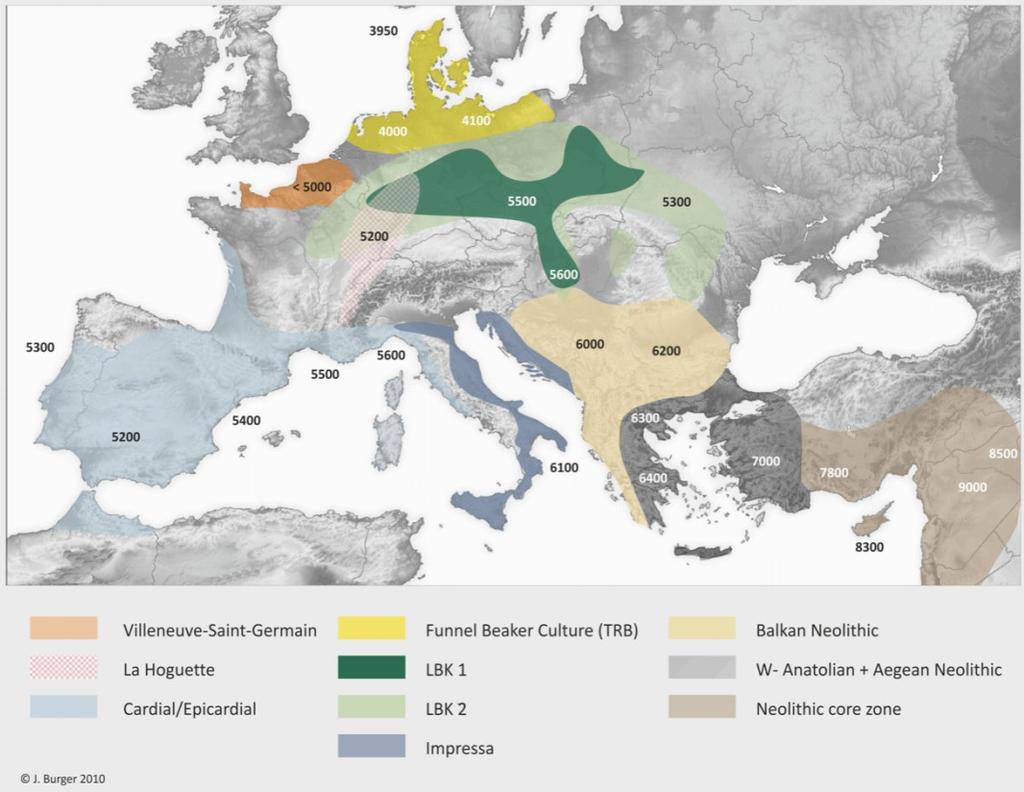 Střední holocén ve střední Evropě: kulturní vývoj Chronologie (v letech př. n. l.) šíření neolitu v Evropě a na Blízkém východě.