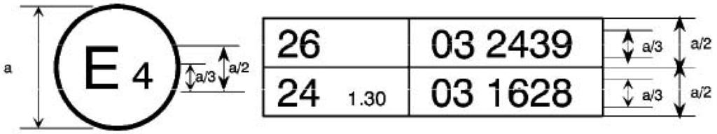 L 215/42 Úřední věstník Evropské unie 14.8.2010 PŘÍLOHA 2 USPOŘÁDÁNÍ ZNAČEK SCHVÁLENÍ TYPU VZOR A (Viz body 4.1.4 a 4.2.4 tohoto předpisu) a = 8 mm min.