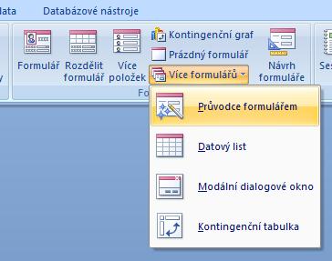Asi největší praktický význam má tlačítko Více formulářů a pak nabídka menu Průvodce