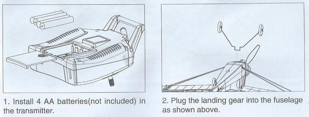 1.Install 4 AA bateries in transmitter- vložte 4 AA baterie do dálkového ovládání 2.