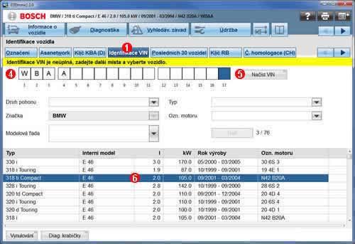Manuální zadání VIN Zvolte VIN identifikace. Zadejte VIN. Zvolte Najít. Vozidlo je identifikováno zadáním VIN.