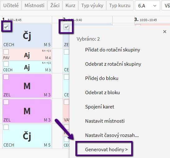 Ve zobrazené tabulce zaklikneme parametry, které chceme přepočítat a zadáme Generovat. Generování je možné provést i přes detail plánovací karty.