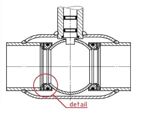 Konstrukce a výroba Koule každého typu kulového kohoutu LD je uložena ve fluoroplastovém sedle se zdvojeným těsněním z fluorosiloxanového elastomeru.