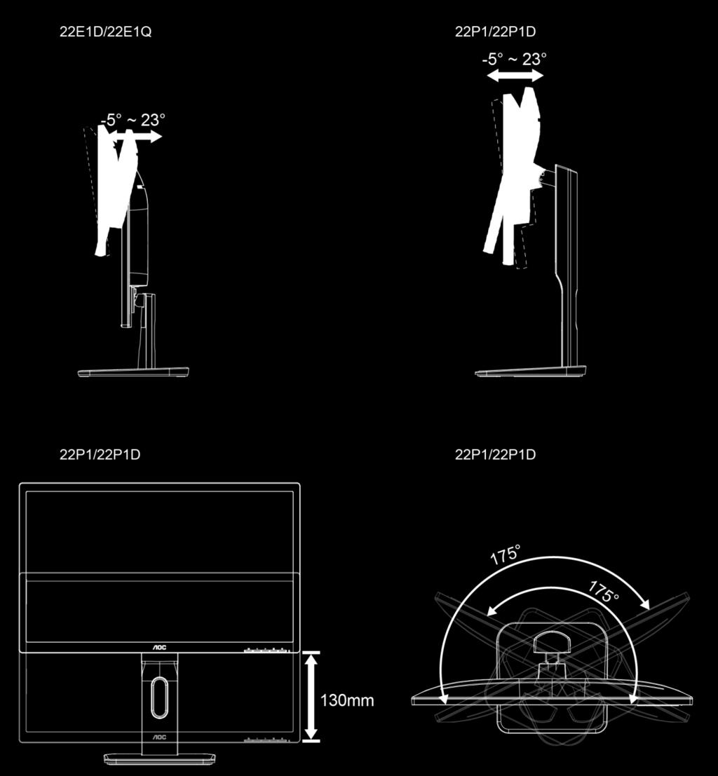 Sklon monitoru můžete nastavit v rozmezí +23 až -5 a také je možné natočení 175 ve směru vlevo/vpravo.