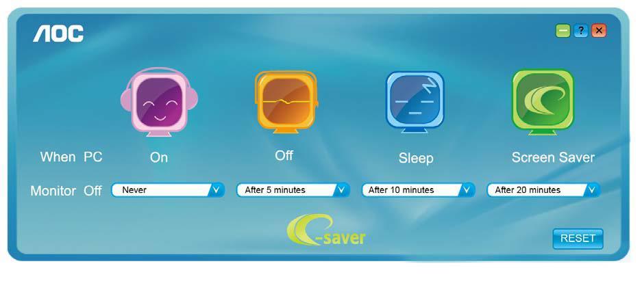 e-saver Vítá vás software pro řízení napájení monitoru AOC e-saver!